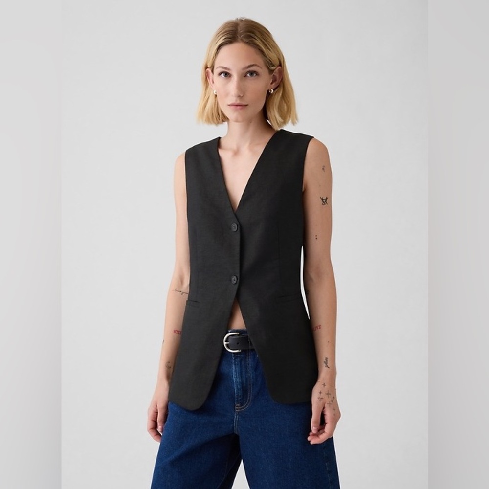 GAP Black Petite Linen Blend Vest